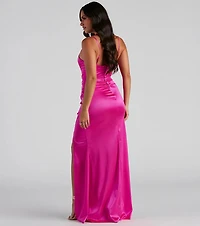 Evie Formal Ruched Satin Sleeveless Dress