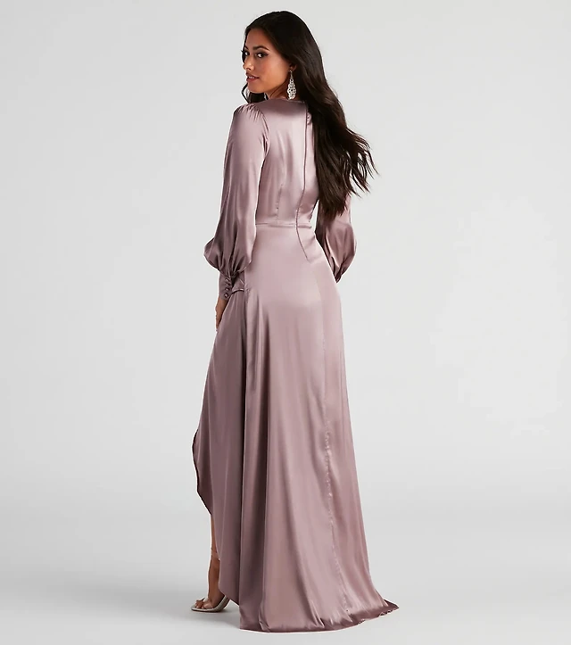 slim fit dress slacks Long Sleeve Satin Wrap Dress – Elie Tahari main image 0