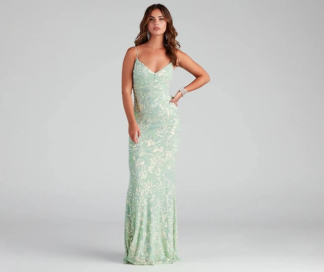 priya formal iridescent sequin scroll dress Priya Formal Iridescent Sequin Scroll Dress