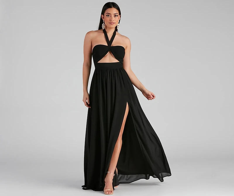 Sonia Formal Halter Cutout Chiffon Long Dress
