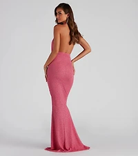 Kesha Formal Glitter Cowl Neck Dress