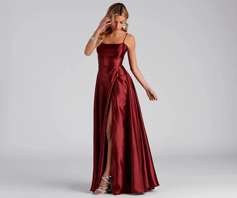Lorella Satin Empire Lace Back Formal Dress