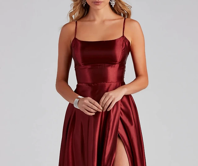 chinese dress ladies Shimmer Satin Dress With Lace Corset And Tie-Up Open Back