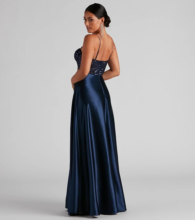 Brookelle Sequin Sweetheart Satin Formal Dress