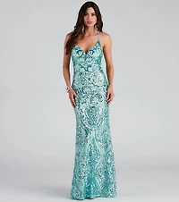 Aliyah Formal Sequin Lace Back Dress