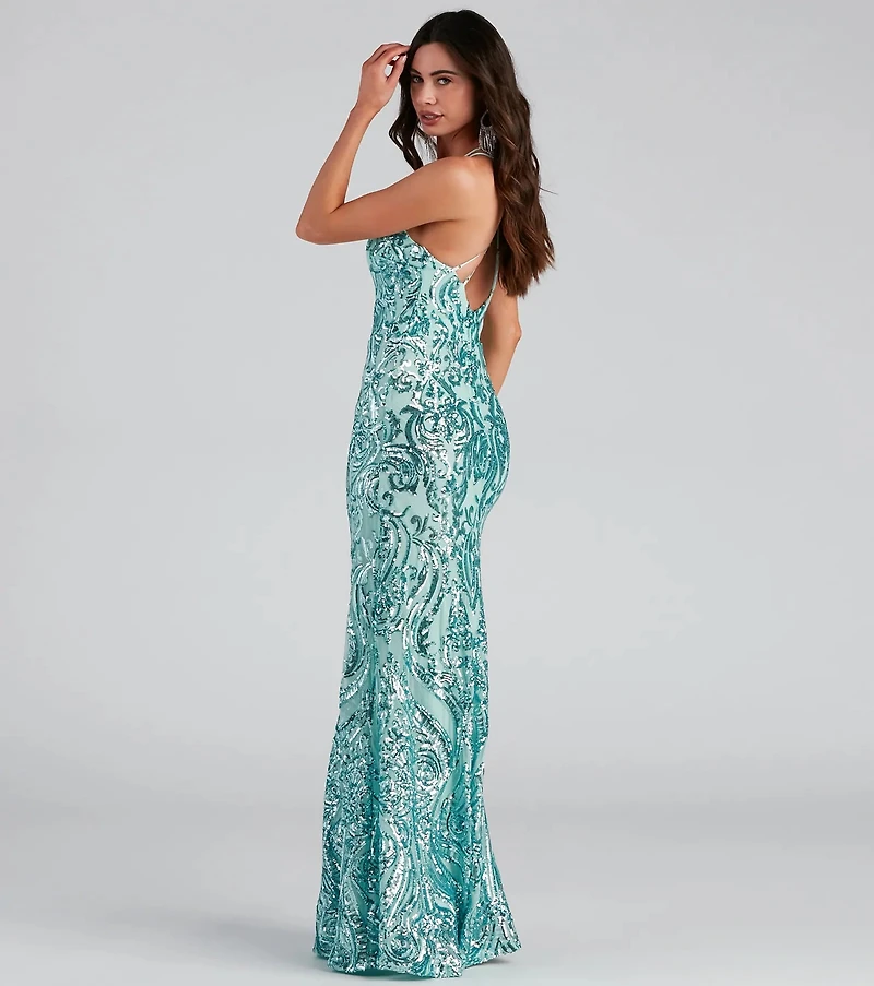 Aliyah Formal Sequin Lace Back Dress