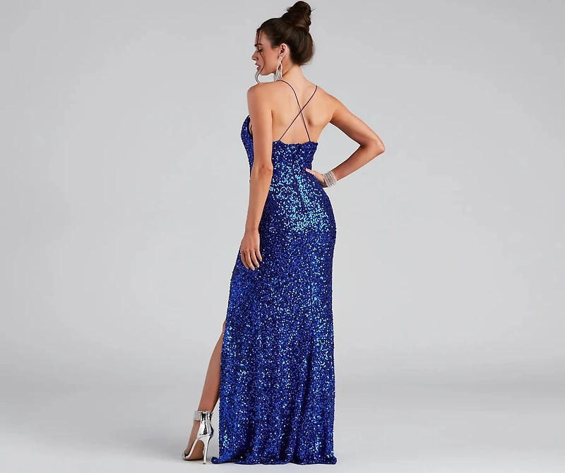 Galilea Formal High Slit Sequin Dress
