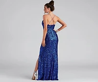 Galilea Formal High Slit Sequin Dress