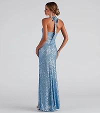 Kasey Formal Sequin Halter Dress
