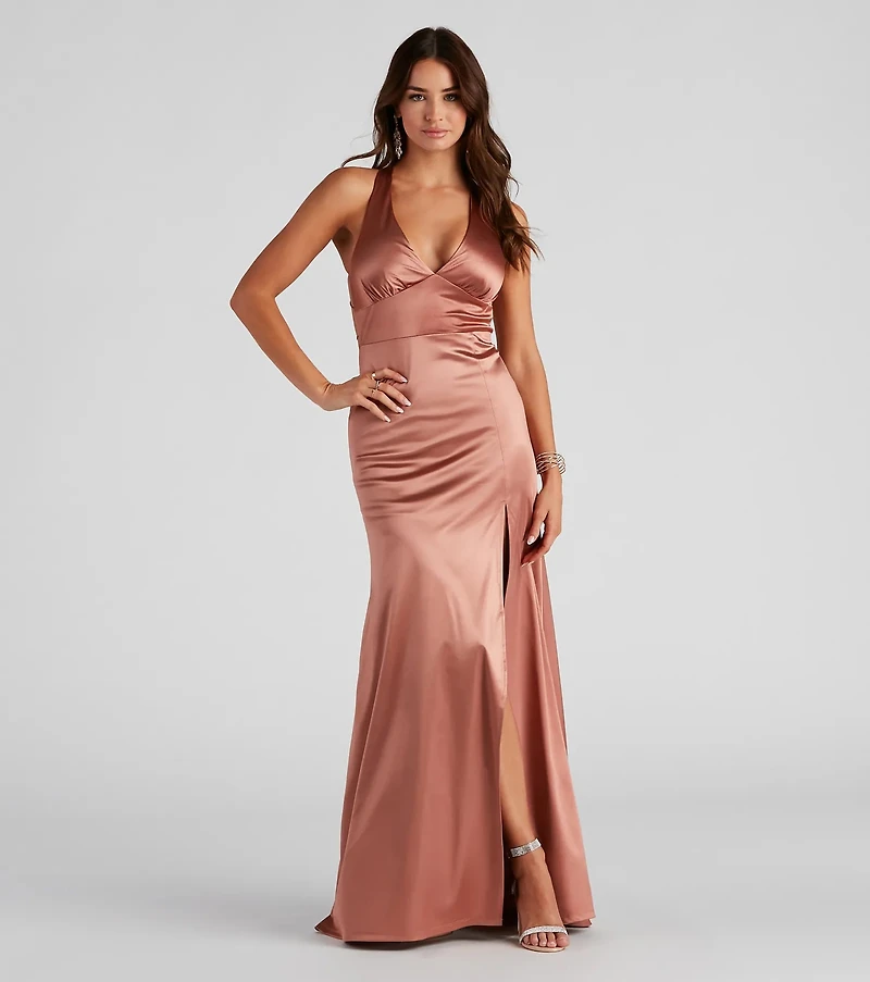 Cindy Formal Satin V-Neck Long Dress