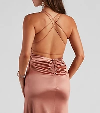 Cindy Formal Satin V-Neck Long Dress