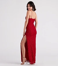 Marylou Lace Mesh Plunge Neck Formal Dress