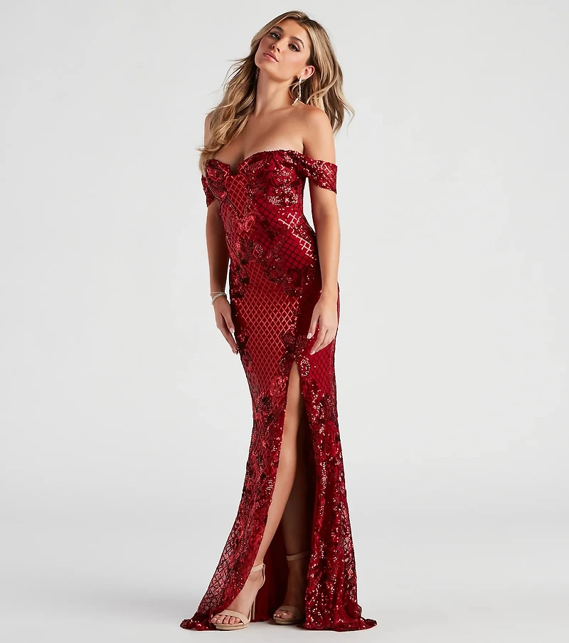 Penelope Off-The-Shoulder Sequin Mermaid Dress