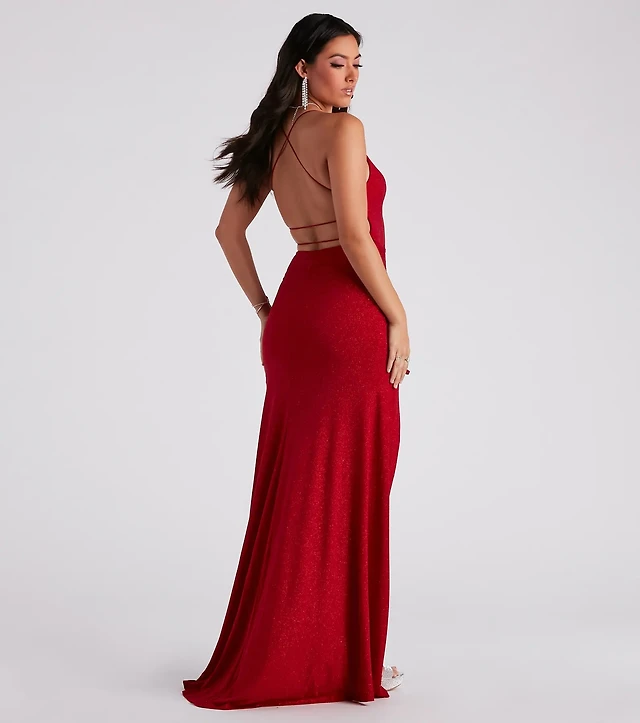 lola formal high slit glitzy glitter dress Lola Formal High Slit Glitzy Glitter Dress