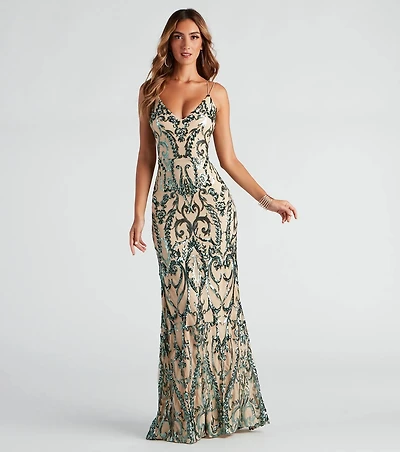 Natalie Sequin Scroll Formal Dress