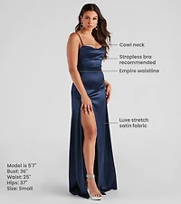Marissa Formal Satin Cowl Neck Dress
