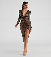 Malika Sequin Asymmetrical Long Dress