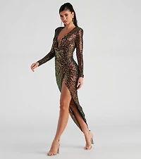Malika Sequin Asymmetrical Long Dress
