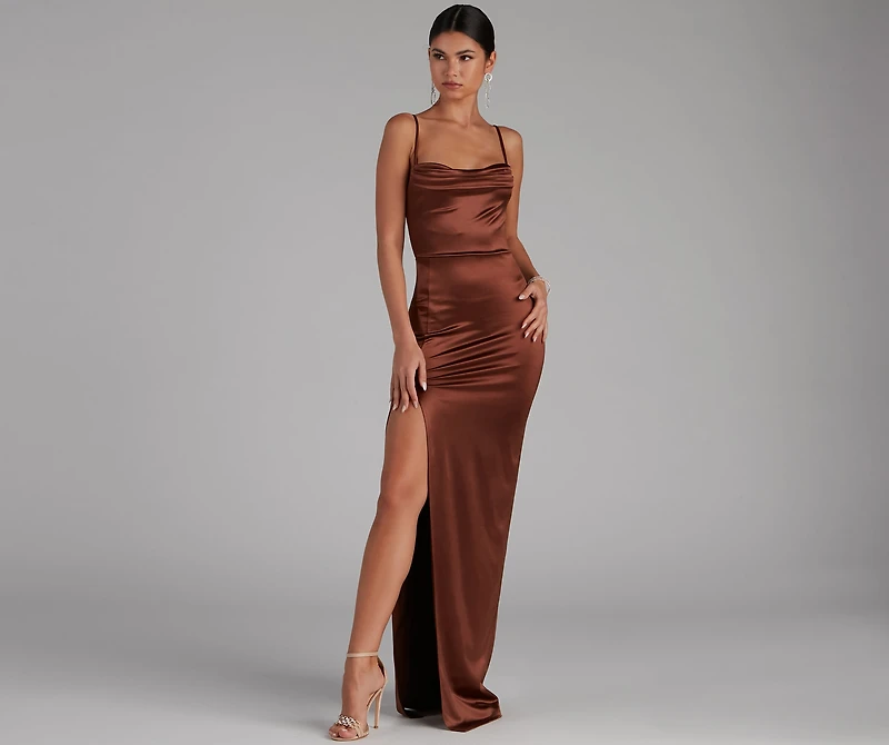 Lala High Slit Satin Formal Dress