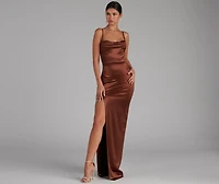 Lala High Slit Satin Formal Dress