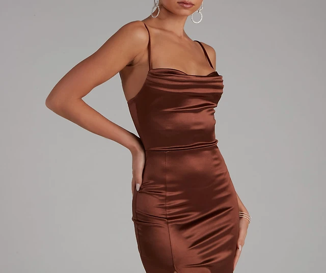 Windsor Lala High Slit Satin Formal Dress at Hamilton Place in Chattanooga,  TN