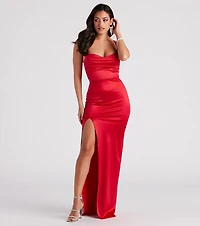 Lala High Slit Satin Formal Dress