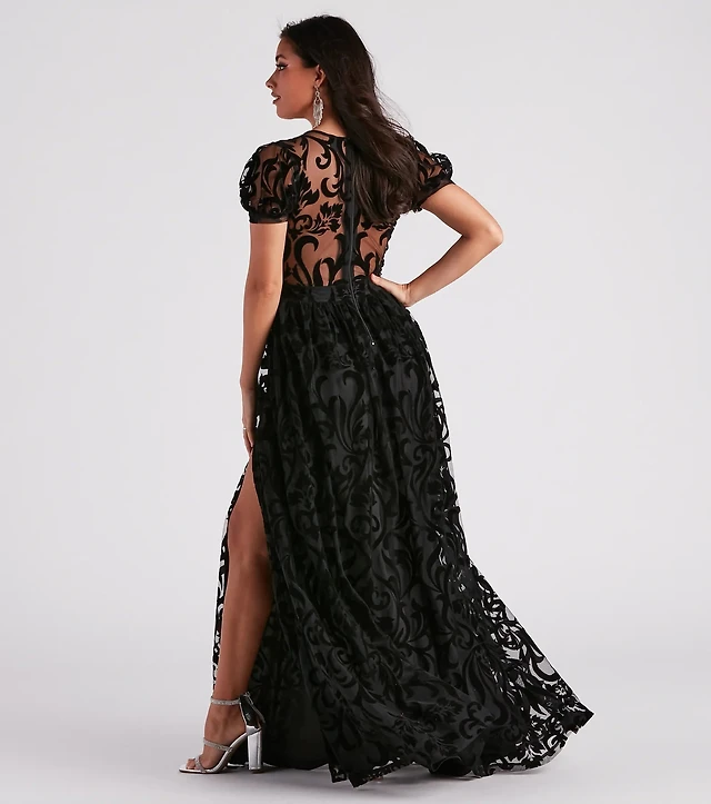 green emerald velvet dress Zapaka Women Black Velvet Long Holiday Party Dress with Lace Mermaid High Neck Formal Dress, Black / US2 main image 1