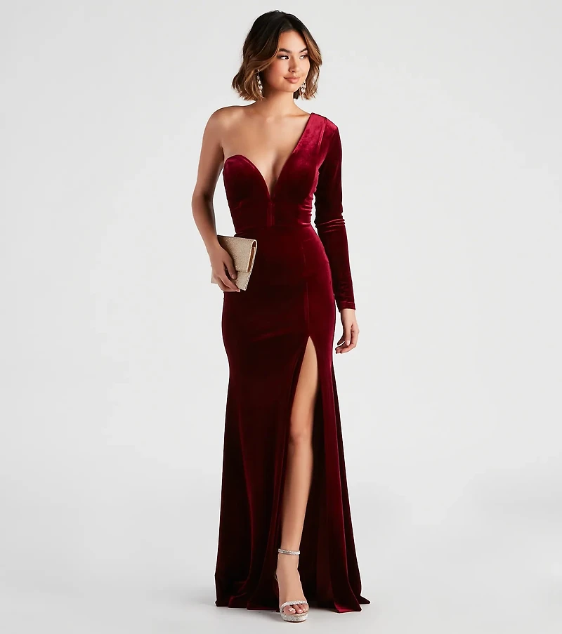Cheyenne Formal One-Shoulder Velvet Dress