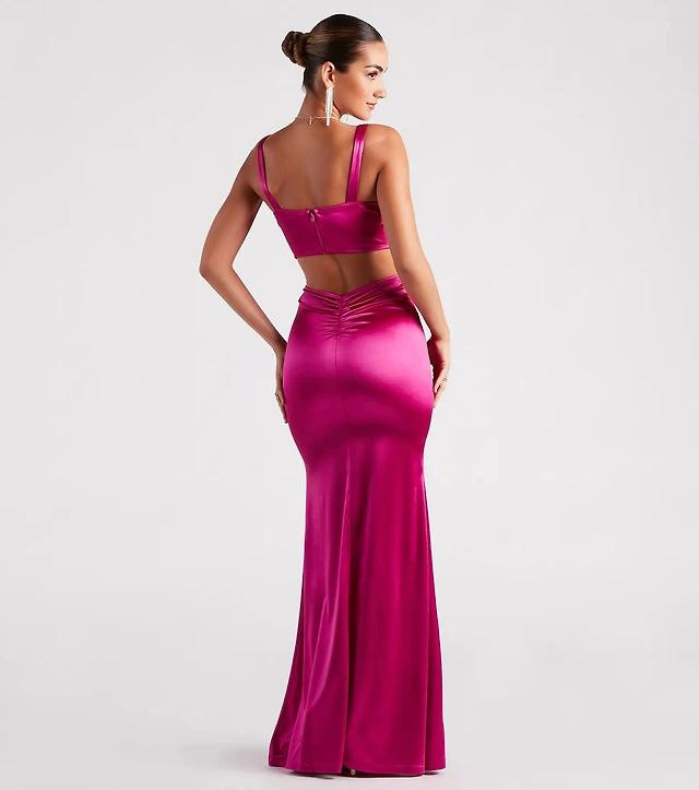 sloane satin corset formal dress Corset Cowl Satin Gown by Cinderella Divine 7483 main image 1