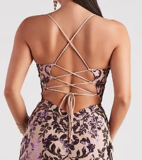 Lori Formal Sequin Lace-Up Long Dress
