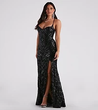 Lori Formal Sequin Lace-Up Long Dress