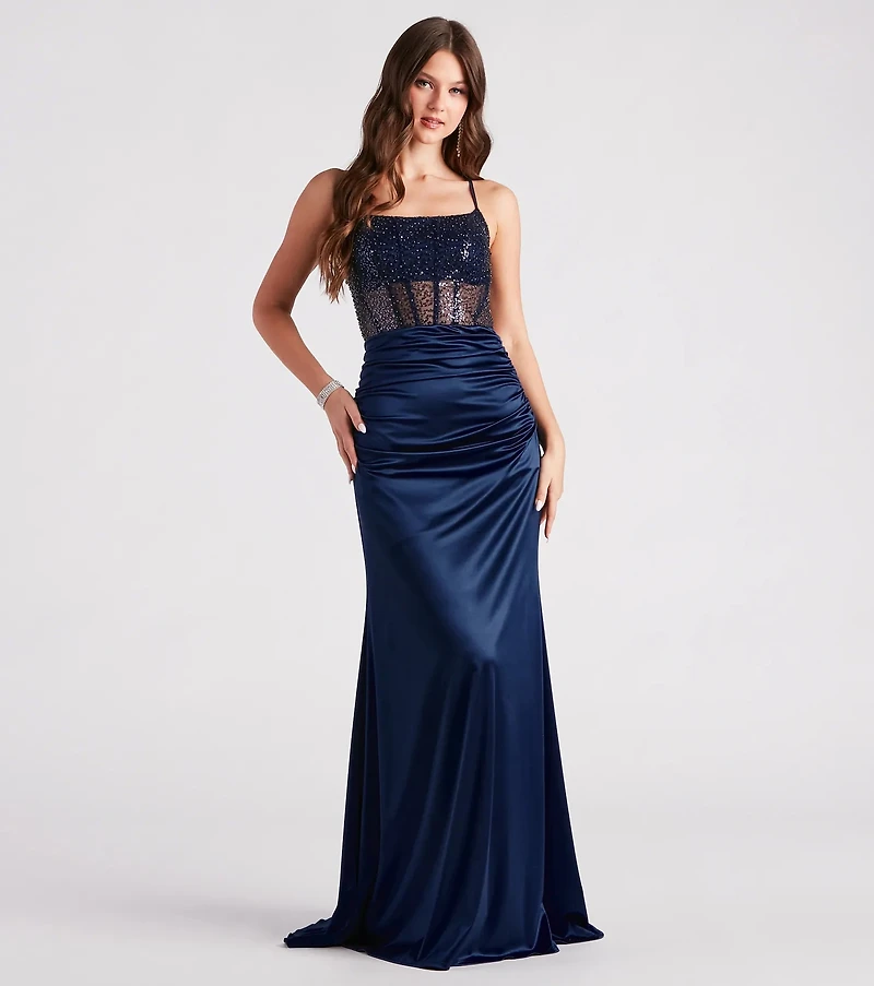 Carrie Formal Satin Sequin Corset Dress