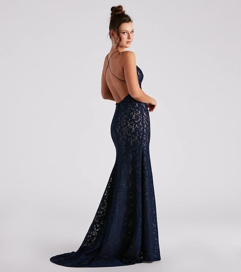 Cora Lace V-Neck Mermaid Formal Dress