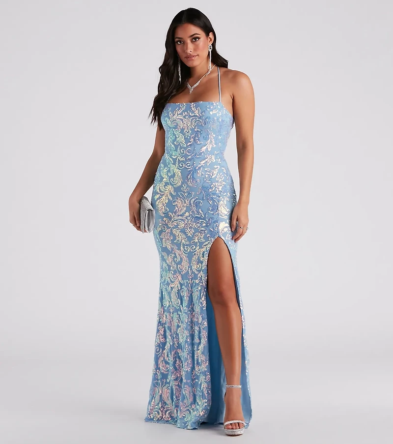Jayleen Formal Sequin Lace-Up A-Line Dress