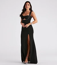 Priyanka Formal Crepe Rhinestone Trim Dress