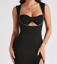Priyanka Formal Crepe Rhinestone Trim Dress