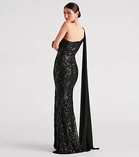 Julia Formal Sequin Sash A-Line Dress