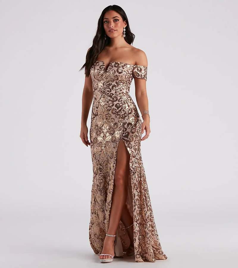Carter Sequin Scroll A-Line Formal Dress
