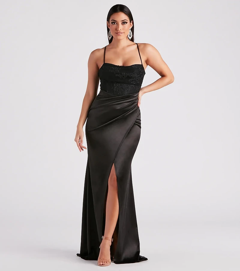 Janie Formal Satin Lace Long Dress