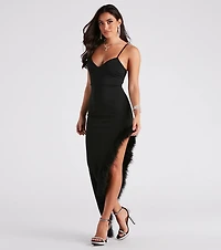 Kamila Formal Crepe Marabou Feather Dress