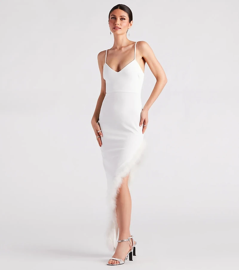 Kamila Formal Crepe Marabou Feather Dress