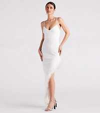 Kamila Formal Crepe Marabou Feather Dress