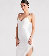 Kamila Formal Crepe Marabou Feather Dress