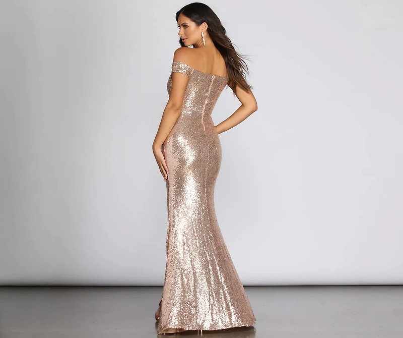 Kristy Sequin Off The Shoulder Formal Dress
