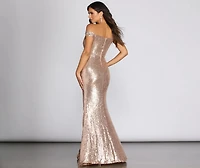 Kristy Sequin Off The Shoulder Formal Dress