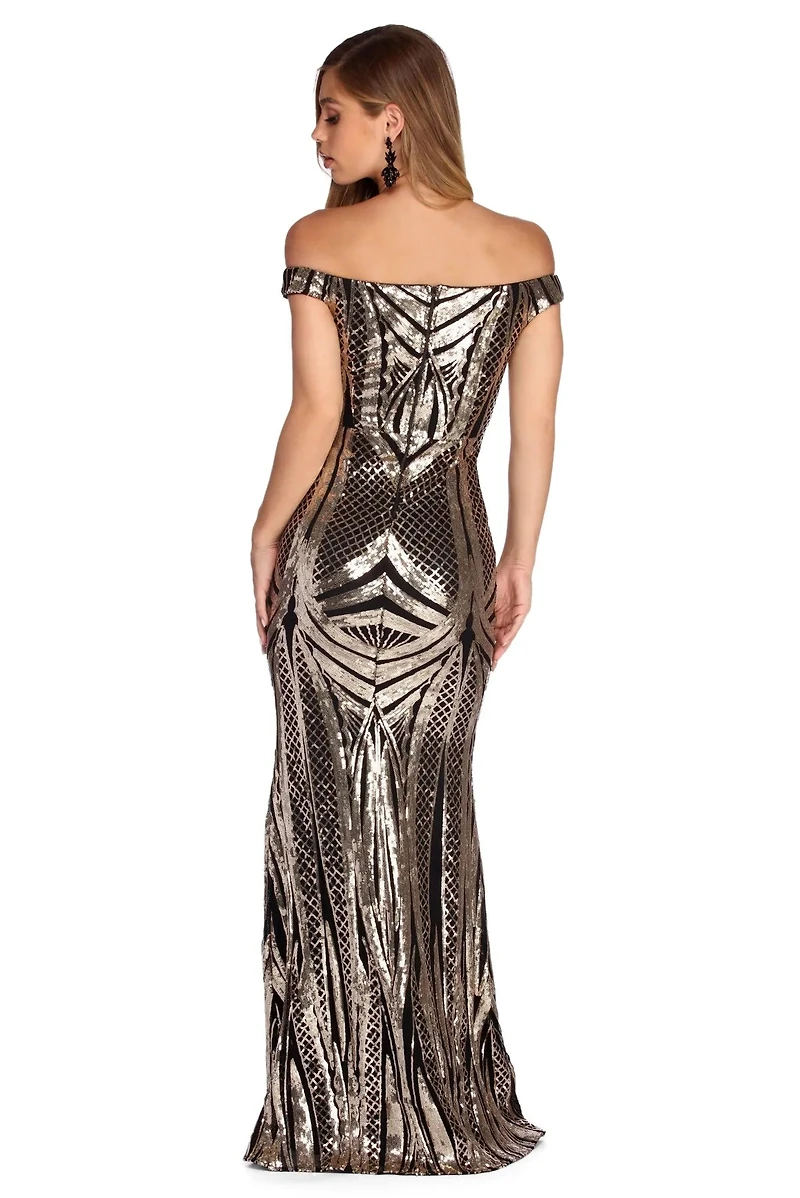 Kianna Formal Sequin Scroll Dress