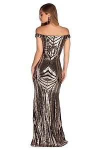Kianna Formal Sequin Scroll Dress