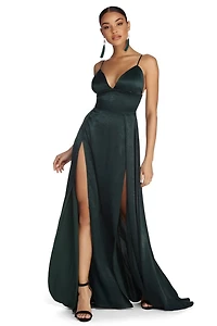 Julieann Formal High Slit Satin Dress