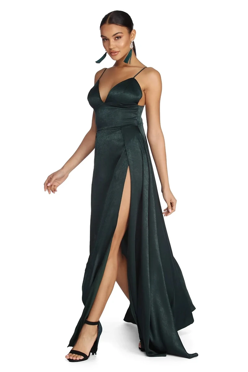 Julieann Formal High Slit Satin Dress