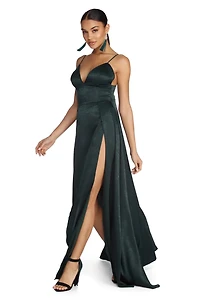 Julieann Formal High Slit Satin Dress